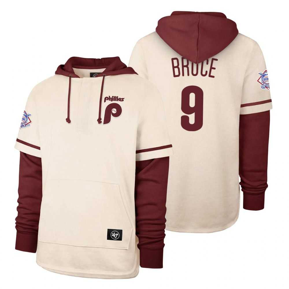 Men Philadelphia Phillies 9 Broce Cream 2021 Pullover Hoodie MLB Jersey